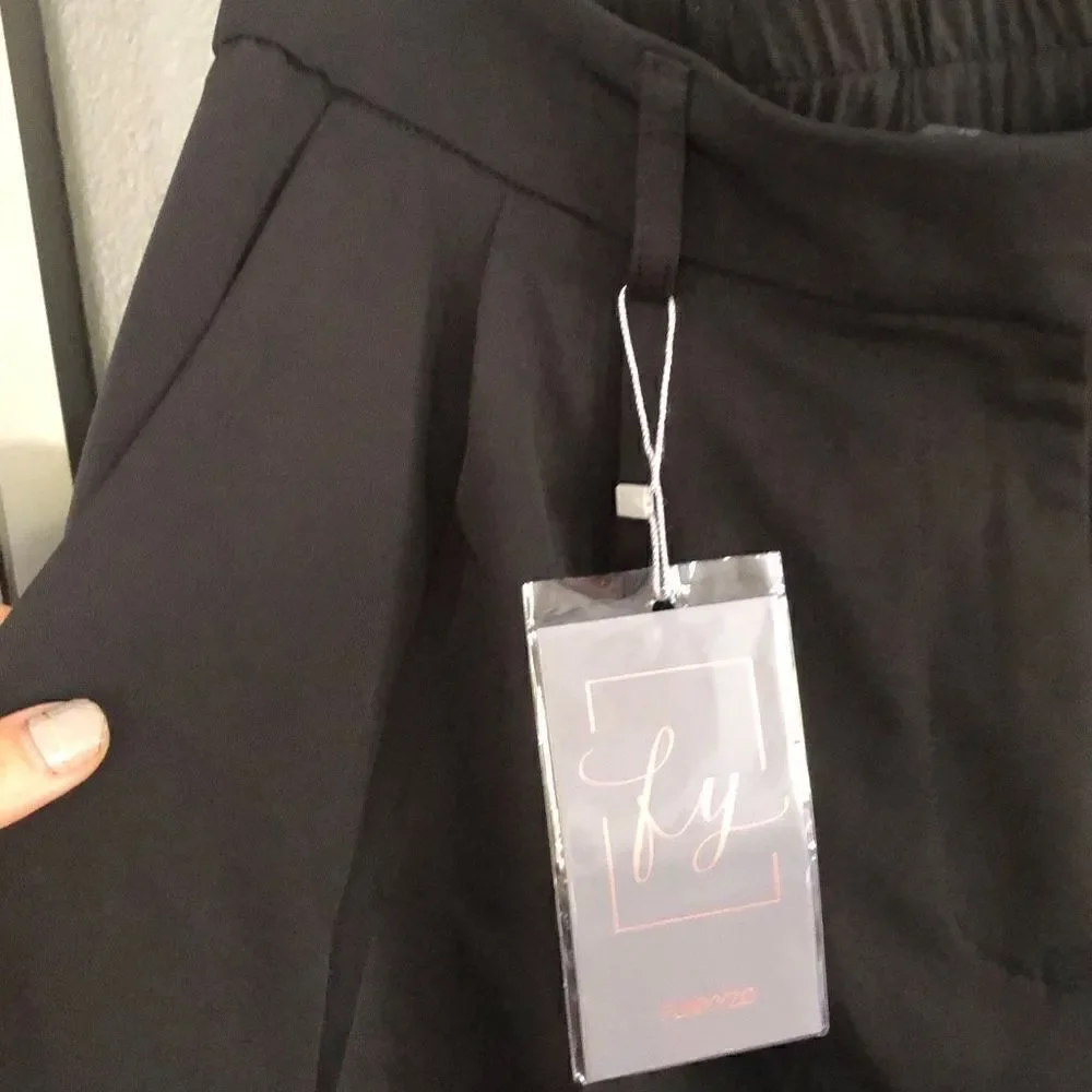 NWT Funyyzo Black wide leg pants pleated front. Size L. - Picture 5 of 7
